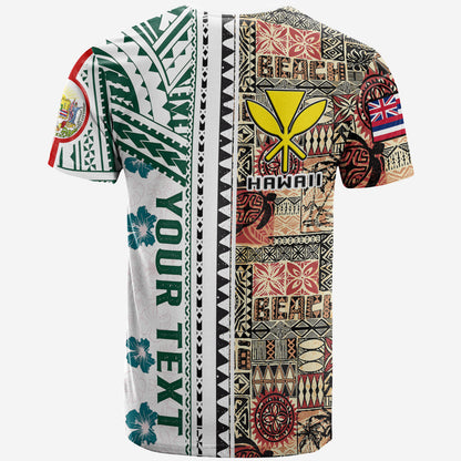 Hawaii Motto T-Shirt - Custom Hawaiian Style Tapa Polynesian Tribal Patterns With Hawaii Seal And Kanaka Maoli Flag