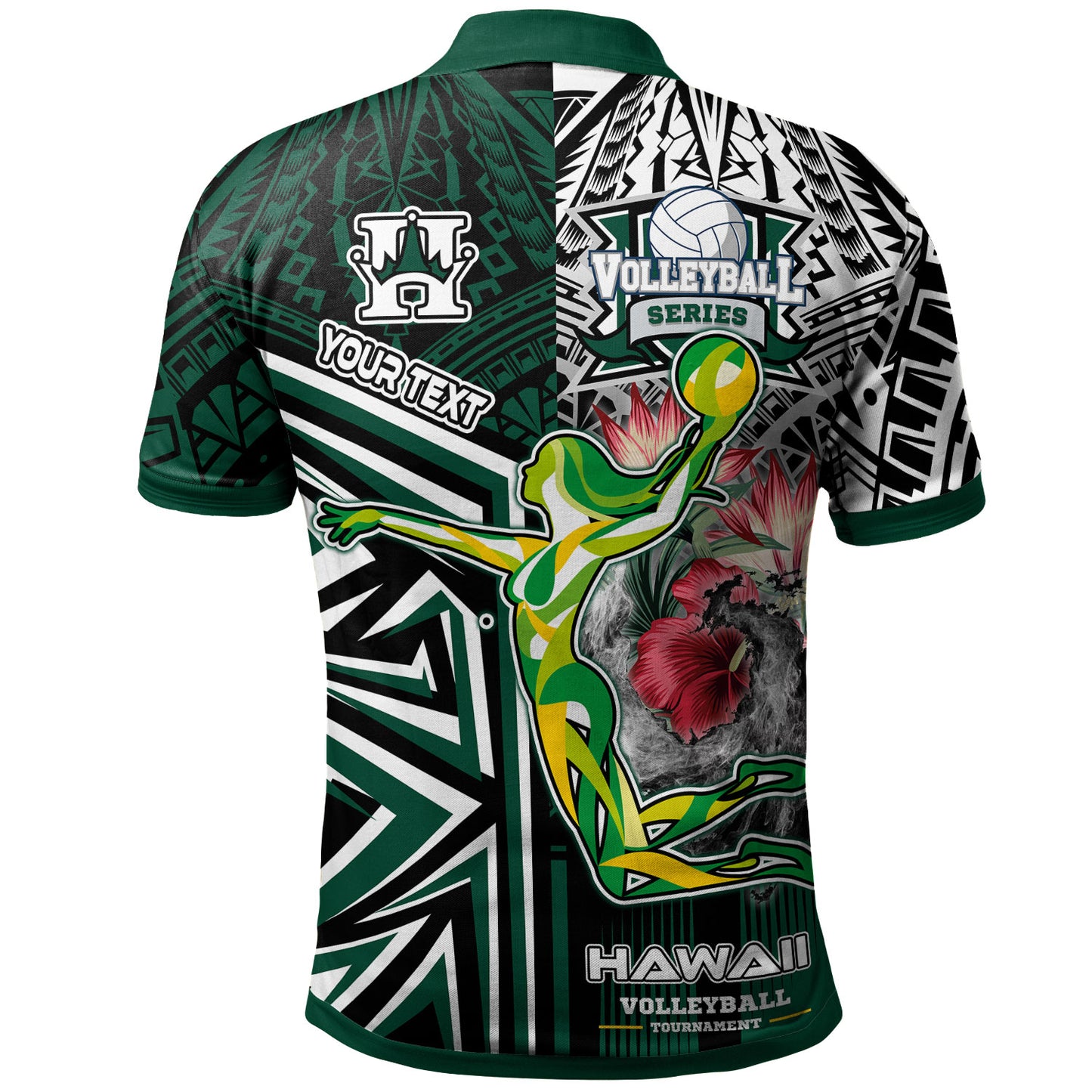 Hawaii Custom Polo Shirt - Hawaii Rainbow Wahine Volleyball With Beautiful Hibiscus Polynesian Style Polo Shirt