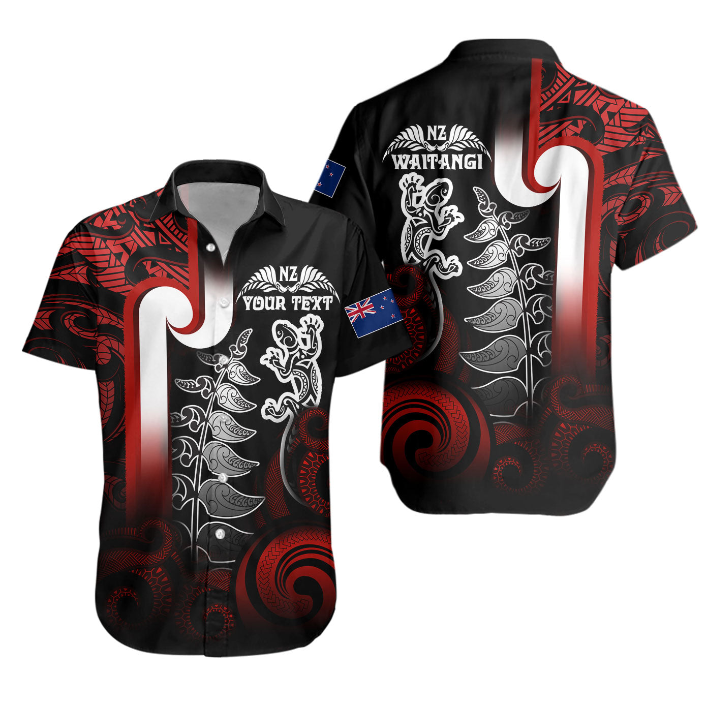 New Zealand Gradient Short Sleeve Shirt - Maori Tino Rangatiratanga With Lizard And Silver Fern