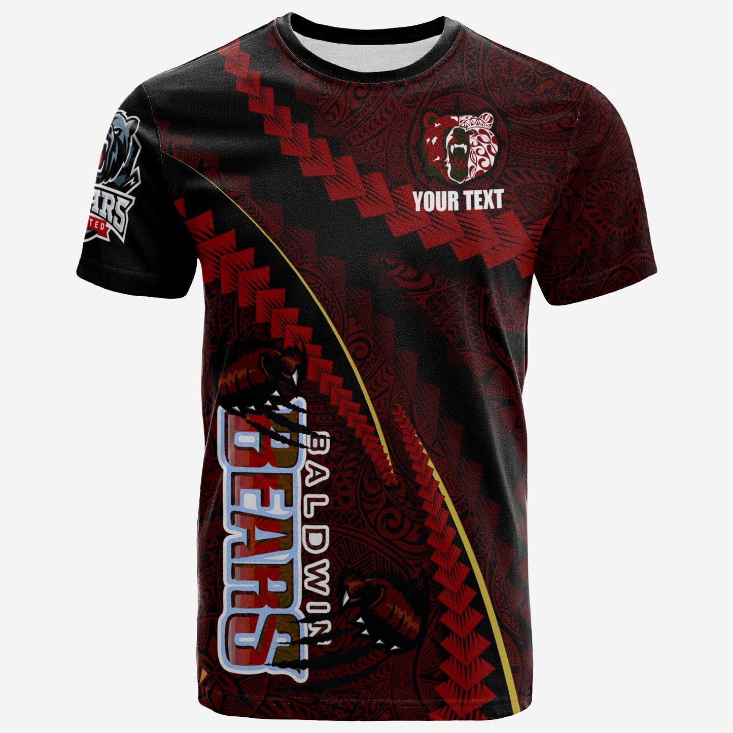Hawaii Baldwin High School Custom Polynesian T-shirt - Baldwin Super Bears Polynesian Tribal Pattern Scratch Style