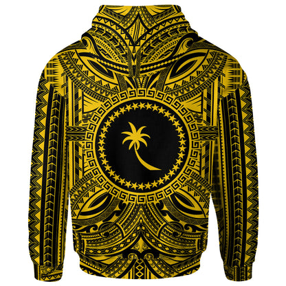 Chuuk All Over Hoodie - Chuuk Coat Of Arms Polynesian Gold Black