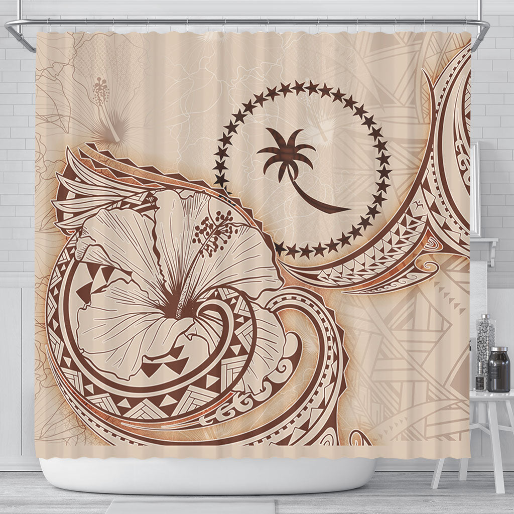 Chuuk State Shower Curtain Hibiscus Flower Vintage Style