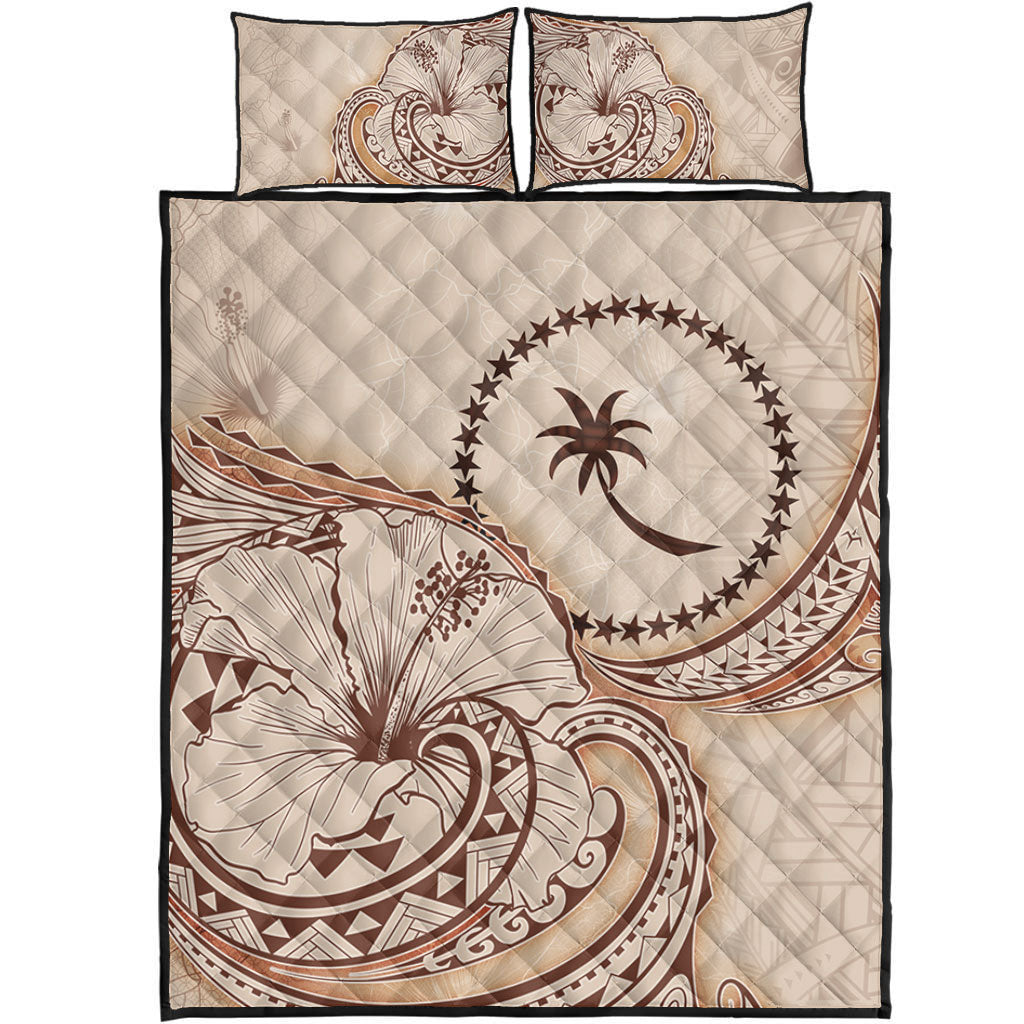 Chuuk State Quilt Bed Set Hibiscus Flower Vintage Style