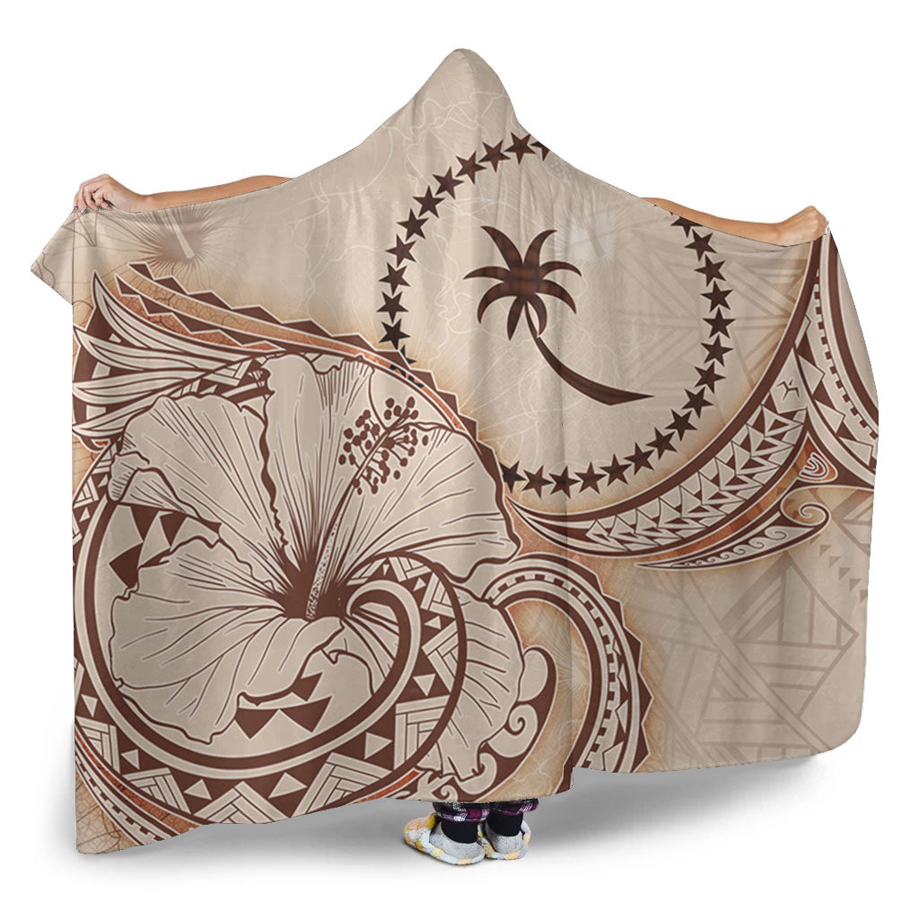 Chuuk State Hooded Blanket Hibiscus Flower Vintage Style
