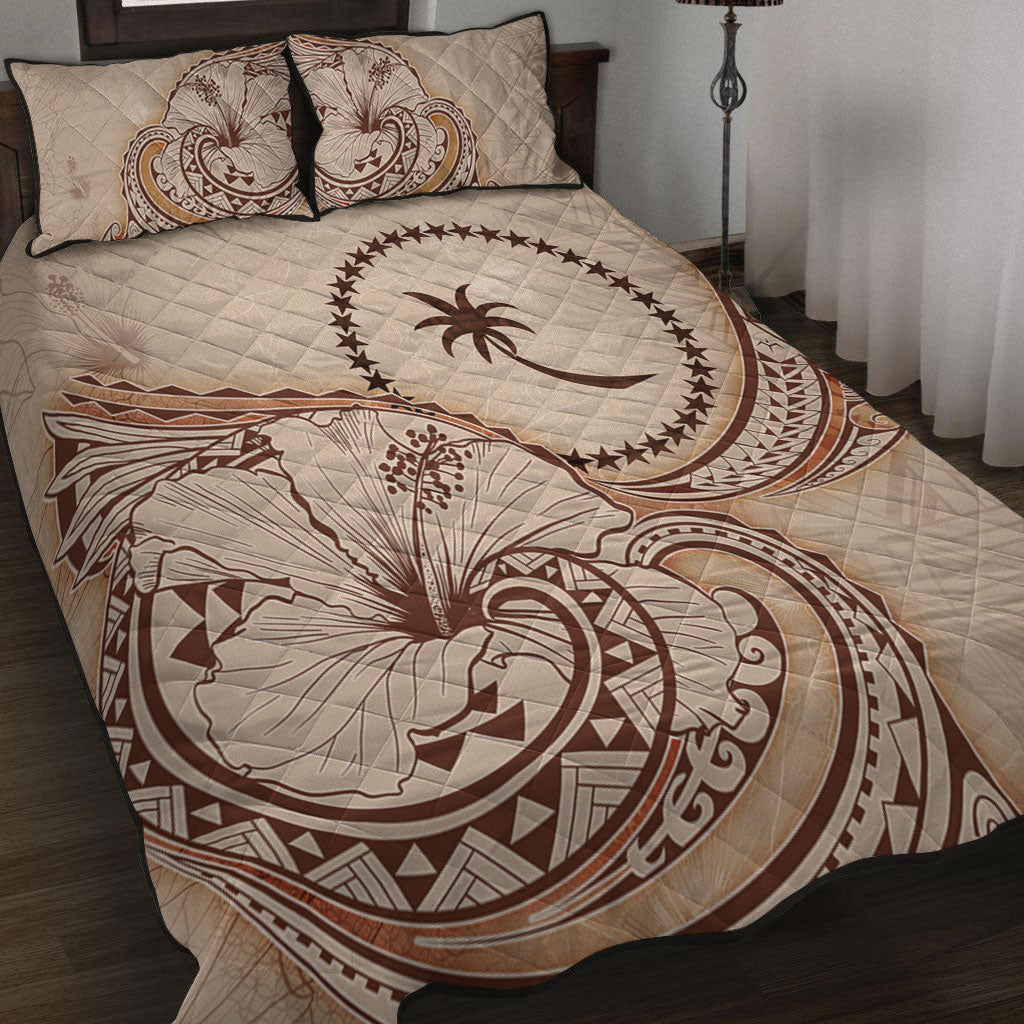 Chuuk State Quilt Bed Set Hibiscus Flower Vintage Style