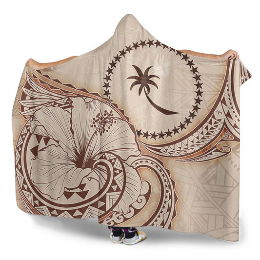 Chuuk State Hooded Blanket Hibiscus Flower Vintage Style