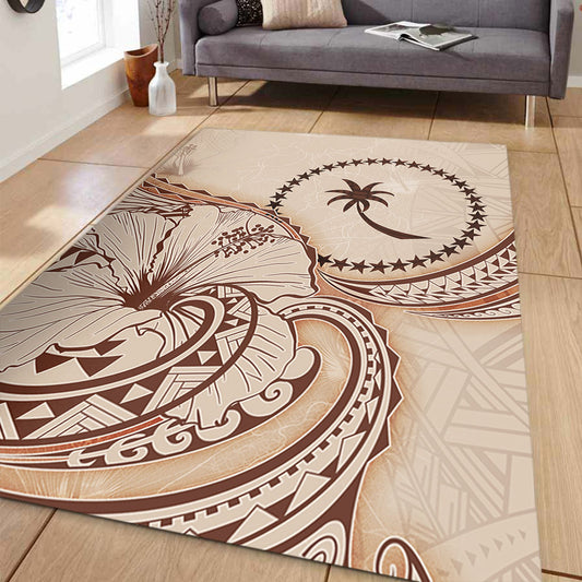 Chuuk State Area Rug Hibiscus Flower Vintage Style