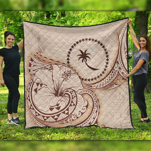 Chuuk State Premium Quilt Hibiscus Flower Vintage Style