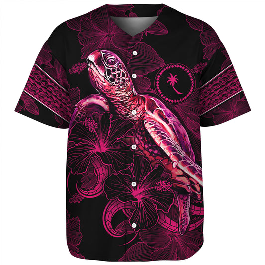 Chuuk State Baseball Shirt Sea Turtle With Blooming Hibiscus Flowers Tribal Maroon