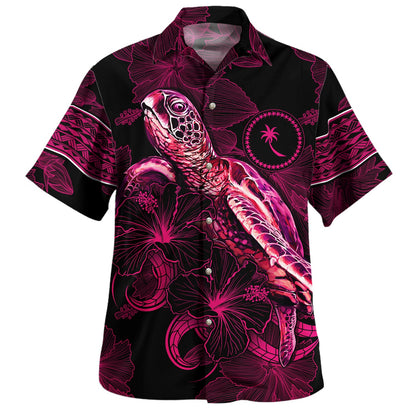 Kosrae Hawaiian Shirt Sea Turtle With Blooming Hibiscus Flowers Tribal Maroon