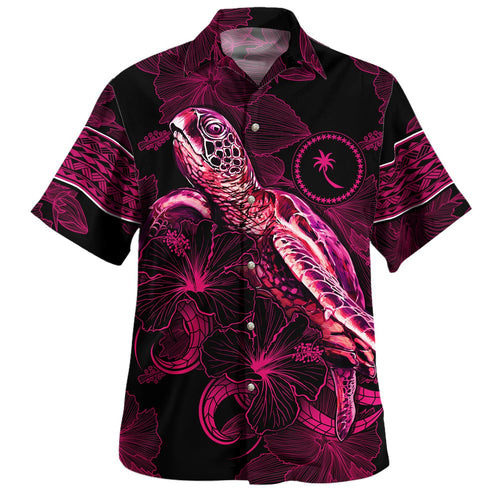 Chuuk State Hawaiian Shirt Sea Turtle With Blooming Hibiscus Flowers Tribal Maroon