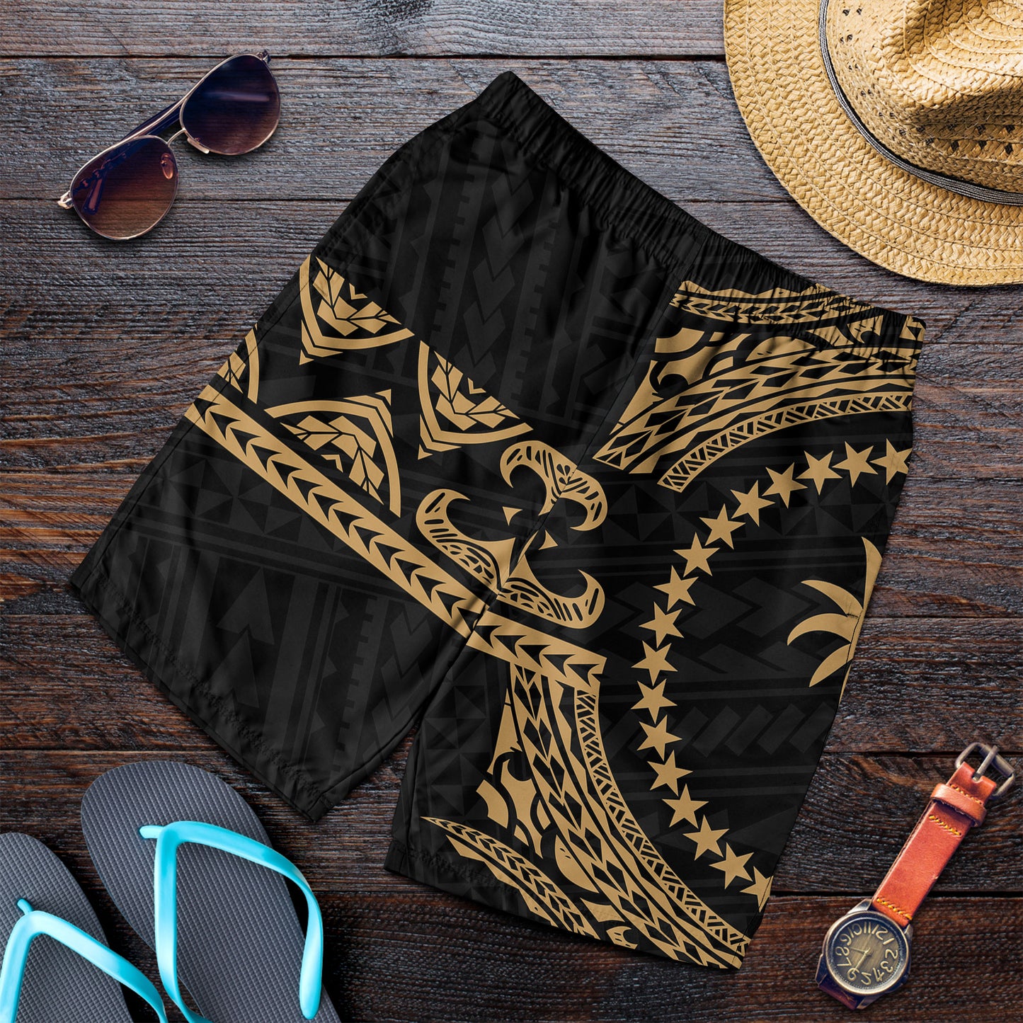 Chuuk Polynesian All Over Print Men Short - Gold Version