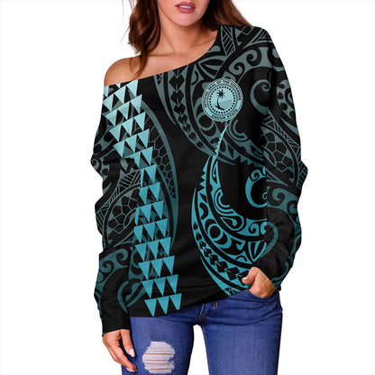 Chuuk State Off Shoulder Sweatshirt Kakau Style Ver.1