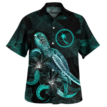Chuuk Combo Dress And Shirt - Chuuk Pride With Polynesian Turtle Blooming Hibiscus Turquoise