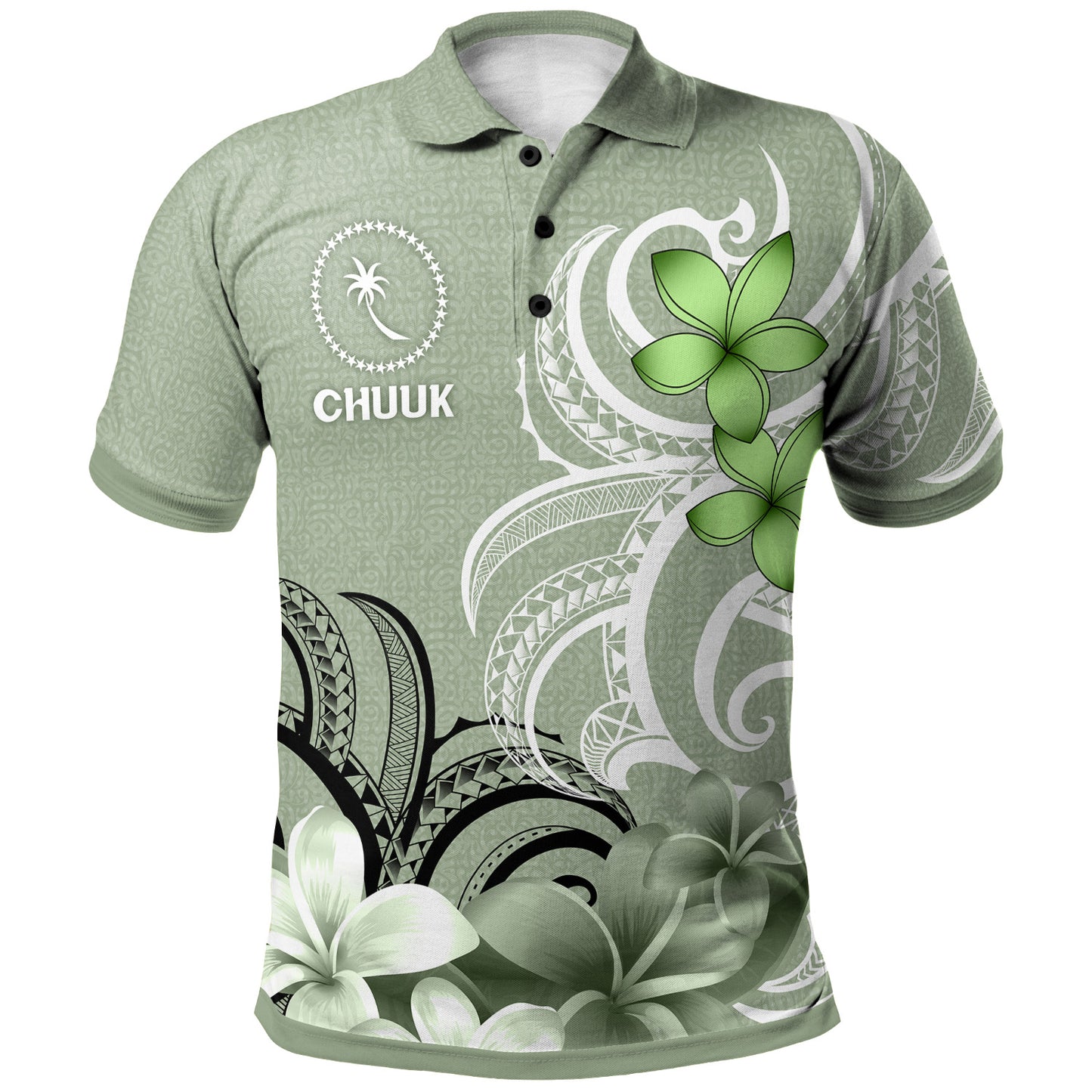 Chuuk State Polo Shirt Custom Personalised Floral Spirit Sage Green