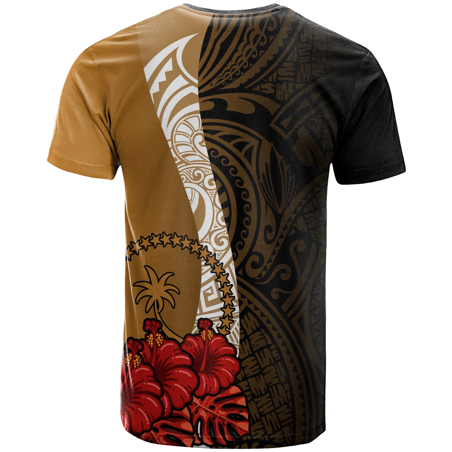 Chuuk Micronesia T-Shirt - Coat Of Arms With Hibiscus Gold