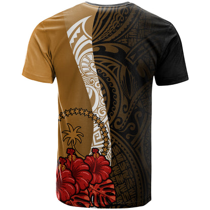 Chuuk Micronesia T-Shirt - Coat Of Arms With Hibiscus Gold