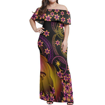 Chuuk Polynesian Pattern Combo Dress And Shirt Plumeria In Wave