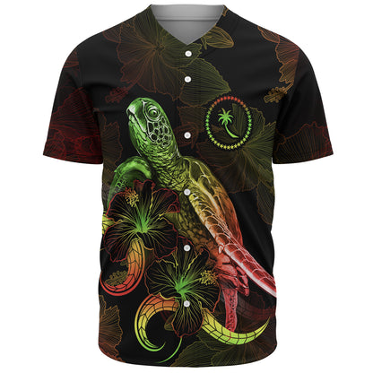 Chuuk State Baseball Shirt Sea Turtle With Blooming Hibiscus Flowers Reggae