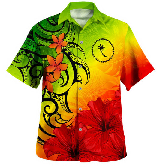 Chuuk State Hawaiian Shirt Tribal Polynesia Tropical Hibiscus Flower