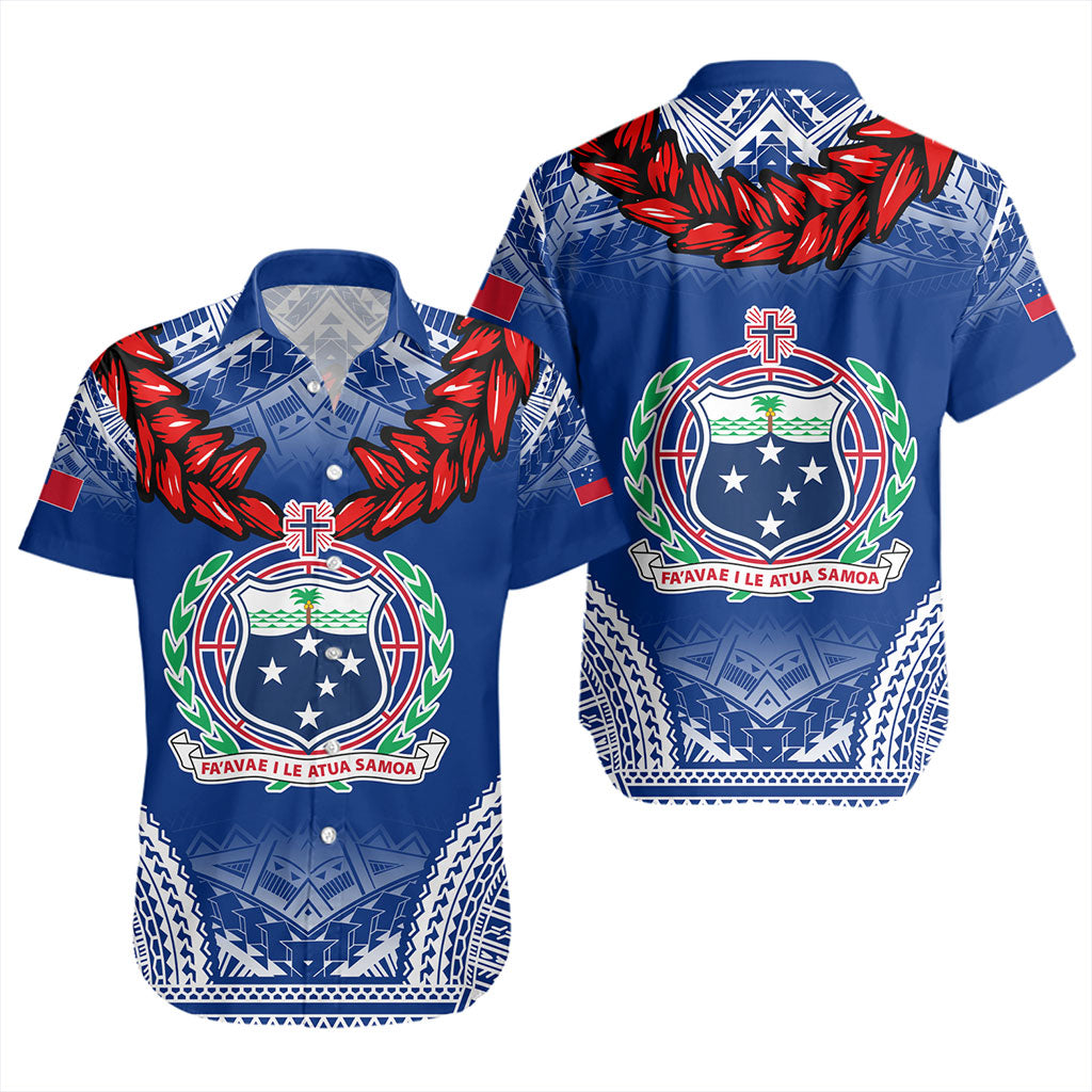 Samoa Short Sleeve Shirt Coat Of Arms Ula Fala Original Style