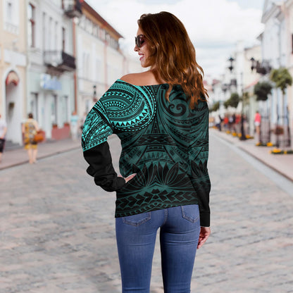 Polynesian Off Shoulder Sweatshirt Polynesian Pattern Special Design