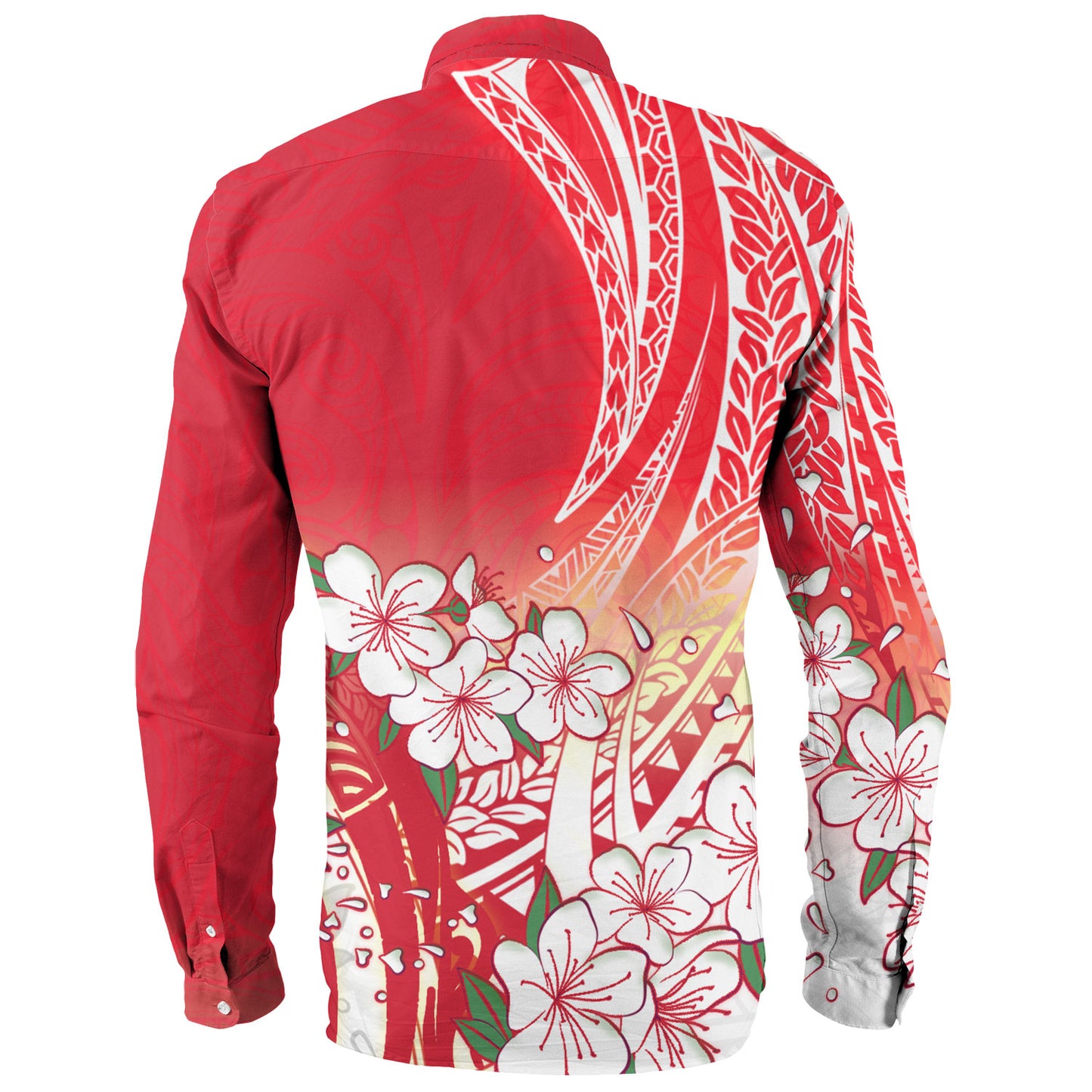 Polynesian Long Sleeve Shirt Polynesian Pattern Style White Flowers