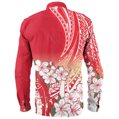 Polynesian Long Sleeve Shirt Polynesian Pattern Style White Flowers