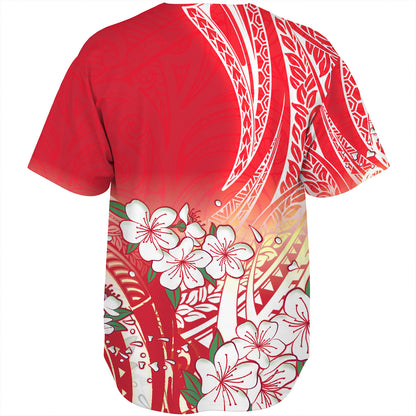 Polynesian Baseball Shirt Polynesian Pattern Style White Flowers
