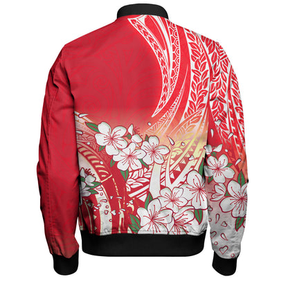 Polynesian Bomber Jacket Polynesian Pattern Style White Flowers