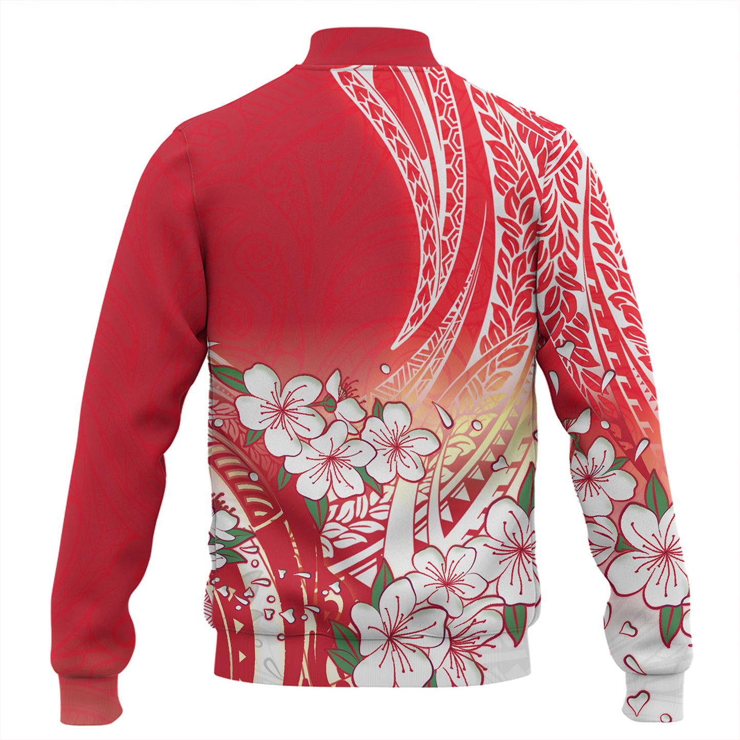 Polynesian Baseball Jacket Polynesian Pattern Style White Flowers