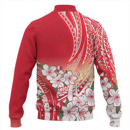 Polynesian Baseball Jacket Polynesian Pattern Style White Flowers
