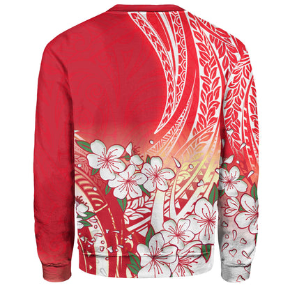 Polynesian Sweatshirt Polynesian Pattern Style White Flowers