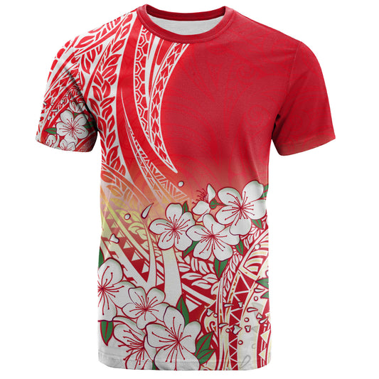 Polynesian T-Shirt Polynesian Pattern Style White Flowers