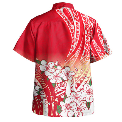 Polynesian Hawaiian Shirt Polynesian Pattern Style White Flowers