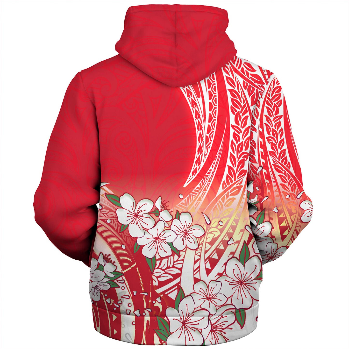 Polynesian Sherpa Hoodie Polynesian Pattern Style White Flowers