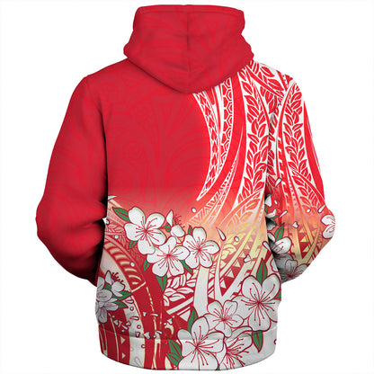 Polynesian Sherpa Hoodie Polynesian Pattern Style White Flowers