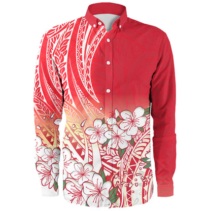 Polynesian Long Sleeve Shirt Polynesian Pattern Style White Flowers