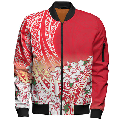 Polynesian Bomber Jacket Polynesian Pattern Style White Flowers