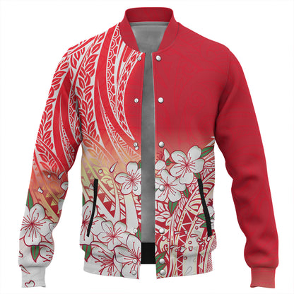 Polynesian Baseball Jacket Polynesian Pattern Style White Flowers