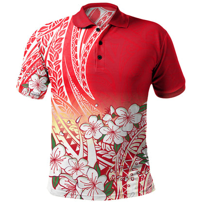 Polynesian Polo Shirt Polynesian Pattern Style White Flowers