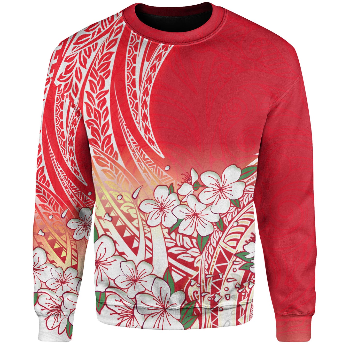 Polynesian Sweatshirt Polynesian Pattern Style White Flowers