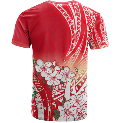 Polynesian T-Shirt Polynesian Pattern Style White Flowers