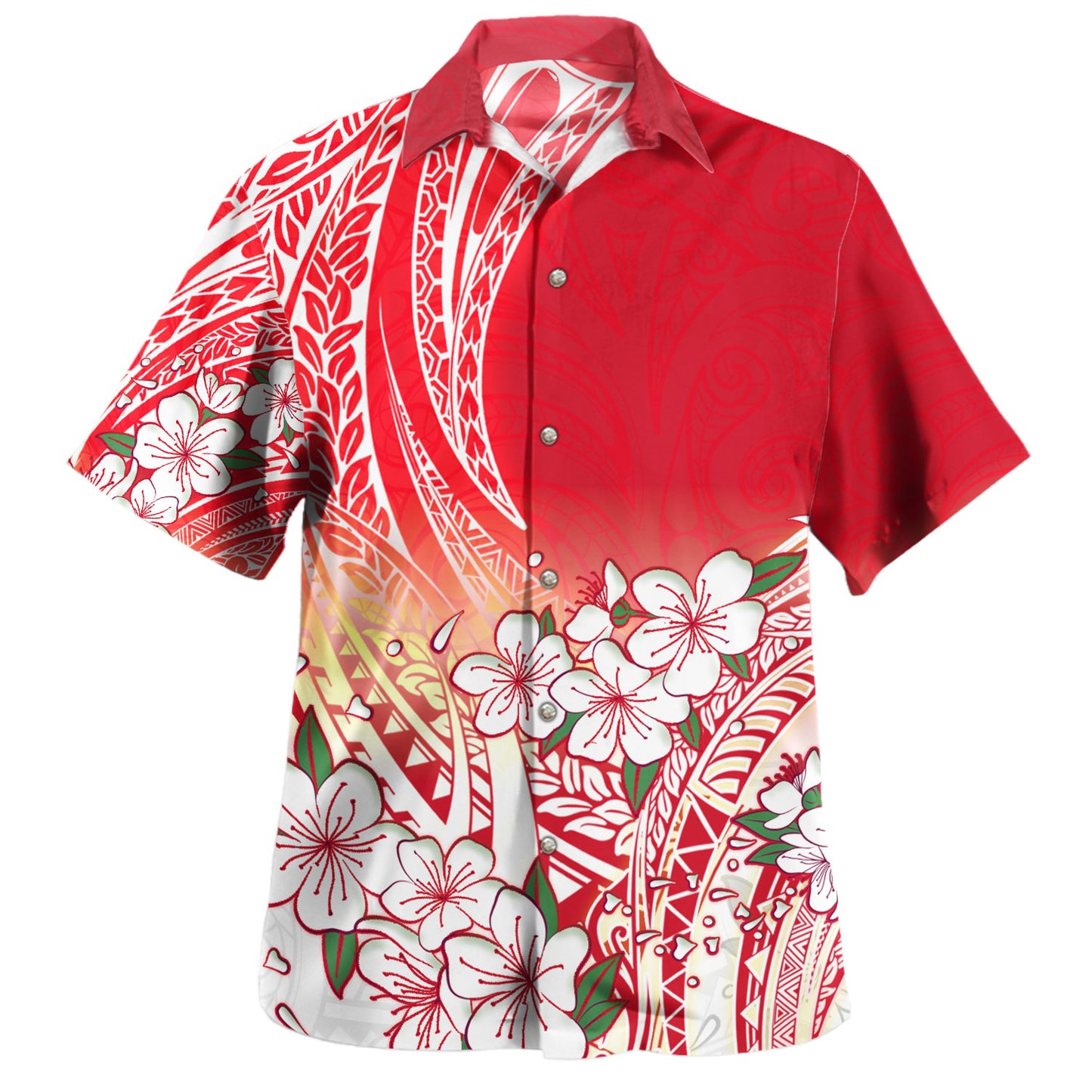 Polynesian Hawaiian Shirt Polynesian Pattern Style White Flowers