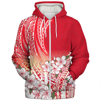 Polynesian Sherpa Hoodie Polynesian Pattern Style White Flowers