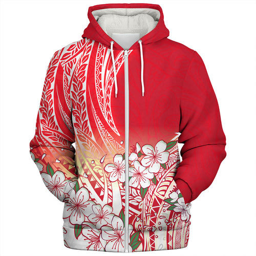 Polynesian Sherpa Hoodie Polynesian Pattern Style White Flowers