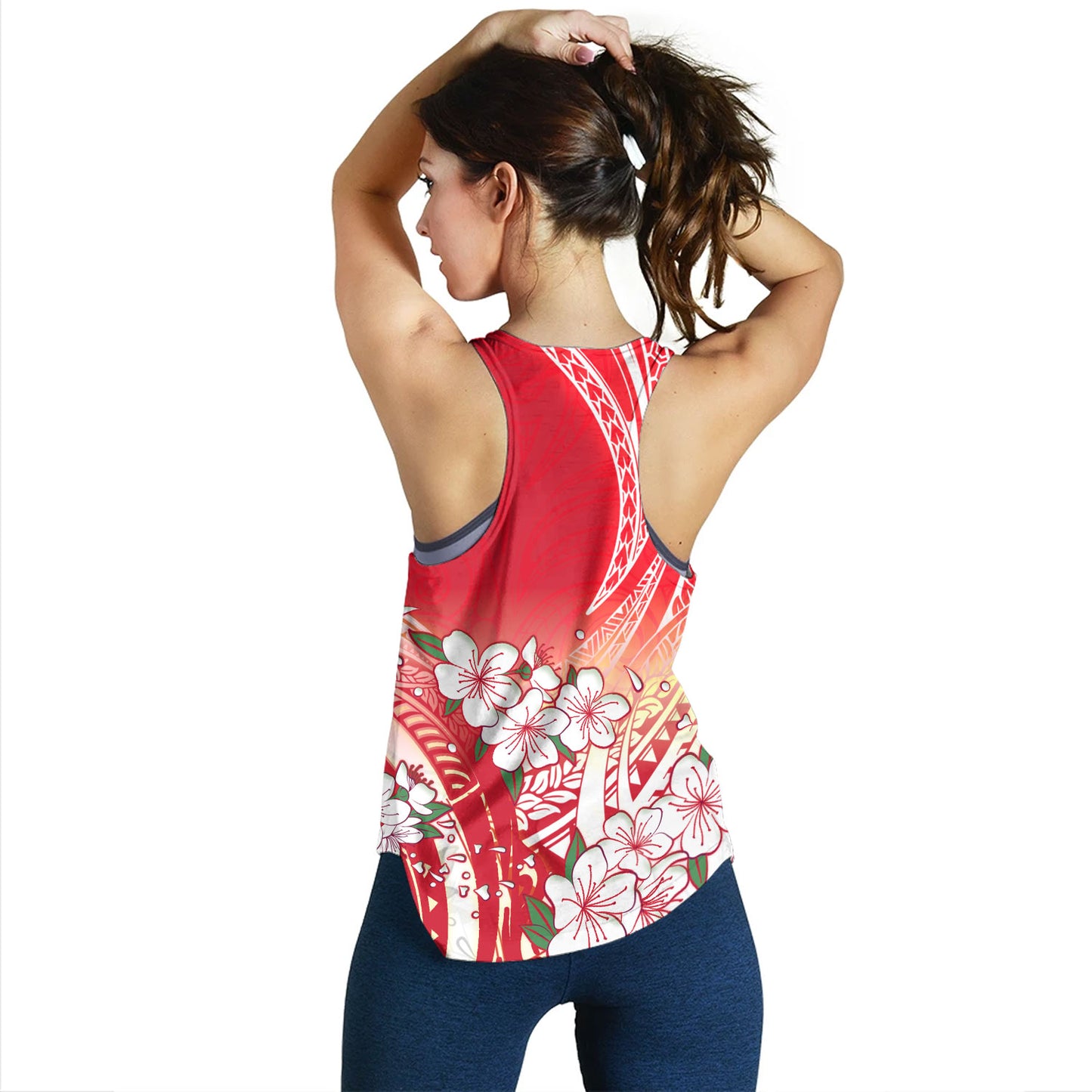 Polynesian Women Tank Polynesian Pattern Style White Flowers