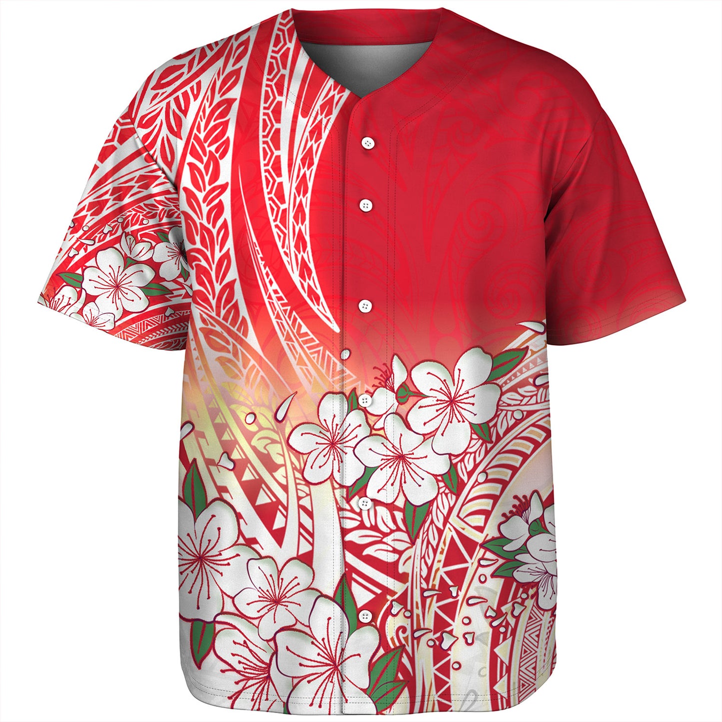 Polynesian Baseball Shirt Polynesian Pattern Style White Flowers