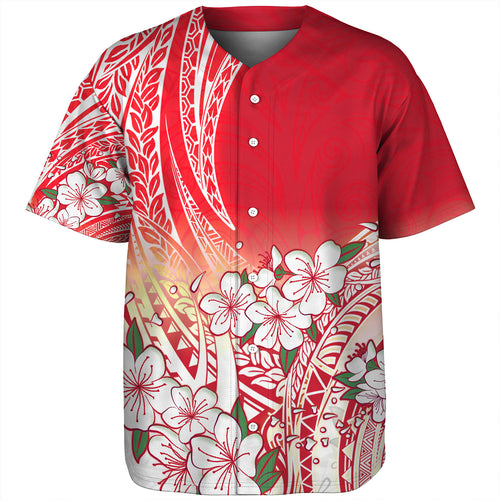 Polynesian Baseball Shirt Polynesian Pattern Style White Flowers