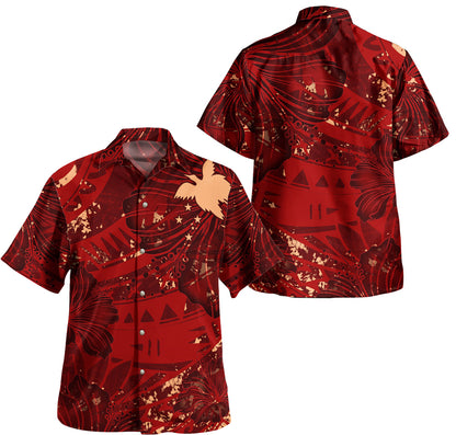 Papua New Guinea Combo Puletasi And Shirt Hibiscus With Polynesian Pattern Red Version
